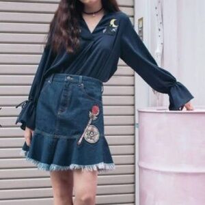 Sailor Moon Meets Gu Denim Skirt Size Small Limited Edition Like New!